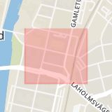 Karta som med röd fyrkant ramar in Halmstad, Fyllingevägen, Fredsgatan, Hallands län