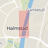 Karta som med röd fyrkant ramar in Halmstad, Hamngatan, Varberg, Hallands län