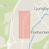 Karta som med röd fyrkant ramar in Långgatan, Ljungby, Kronobergs län