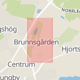 Karta som med röd fyrkant ramar in Harabergsgatan, Ryssby, Ljungberga, Ljungby, Kronobergs län
