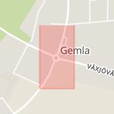 Karta som med röd fyrkant ramar in Gemla, Växjö, Kronobergs län