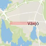 Karta som med röd fyrkant ramar in Storgatan, Teleborgsvägen, Växjö, Kronobergs län
