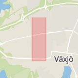 Karta som med röd fyrkant ramar in Nydalavägen, Ulriksbergspromenaden, Araby, Växjö, Kronobergs län
