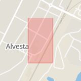 Karta som med röd fyrkant ramar in Järnvägsparken, Alvesta, Kronobergs län