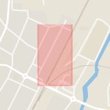Karta som med röd fyrkant ramar in Lilla Järnvägsgatan, Alvesta, Kronobergs län