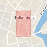 Karta som med röd fyrkant ramar in Falkenberg, Rådhustorget, Kungsbacka, Storgatan, Hallands län