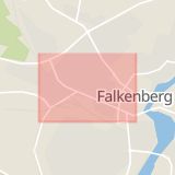 Karta som med röd fyrkant ramar in Sandgatan, Falkenberg, Hallands län