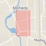 Karta som med röd fyrkant ramar in Moheda, Horda, Alvesta, Kronobergs län