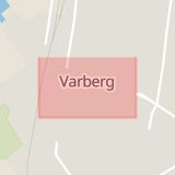 Karta som med röd fyrkant ramar in Bäckgatan, Varberg, Hallands län