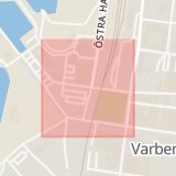 Karta som med röd fyrkant ramar in Varberg, Otto Torells Gata, Hylte, Rydöbruk, Hallands län
