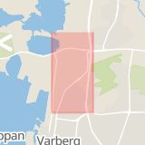 Karta som med röd fyrkant ramar in Birger Svenssons Väg, Varberg, Hallands län