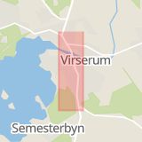 Karta som med röd fyrkant ramar in Storgatan, Virserum, Hultsfred, Kalmar län
