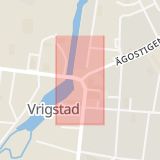Karta som med röd fyrkant ramar in Vrigstad, Resecentrum, Jönköpings län
