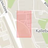 Karta som med röd fyrkant ramar in Göteborg, Flatås, Kallebäck, Västra Götalands län