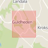 Karta som med röd fyrkant ramar in Guldheden, Göteborg, Västra Götalands län