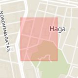 Karta som med röd fyrkant ramar in Haga, Frigångsgatan, Göteborg, Västra Götalands län