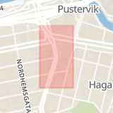 Karta som med röd fyrkant ramar in Järntorget, Linnégatan, Göteborg, Västra Götalands län