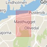Karta som med röd fyrkant ramar in Göteborg, Nordstan, Masthugget, Kinnavägen, Trollhättan, Överby, Lövgärdet, Malörtsgatan, Västra Götalands län