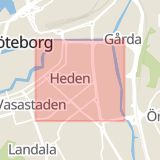 Karta som med röd fyrkant ramar in Göteborg, Brunnsbotorget, Heden, Västra Götalands län