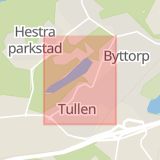 Karta som med röd fyrkant ramar in Fjällgatan, Borås, Västra Götalands län