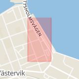 Karta som med röd fyrkant ramar in Norra Varvsgatan, Nygatan, Västervik, Kalmar län
