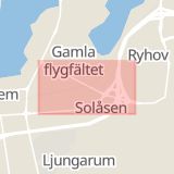 Karta som med röd fyrkant ramar in Bangårdsgatan, Jönköping, Jönköpings län