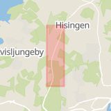 Karta som med röd fyrkant ramar in Hisingsleden, Norra Stenebyvägen, Göteborg, Västra Götalands län