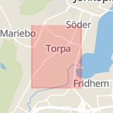 Karta som med röd fyrkant ramar in Vaggeryd, Torpa, Jönköping, Jönköpings län
