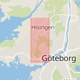 Karta som med röd fyrkant ramar in Hisingsleden, Tuve, Göteborg, Västra Götalands län