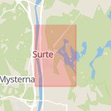 Karta som med röd fyrkant ramar in Surte, Ale, Västra Götalands län