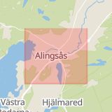 Karta som med röd fyrkant ramar in Alingsås, Västra Götalands län