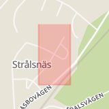 Karta som med röd fyrkant ramar in Strålsnäs, Boxholm, Östergötlands län