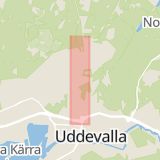 Karta som med röd fyrkant ramar in Fjällvägen, Uddevalla, Västra Götalands län