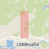 Karta som med röd fyrkant ramar in Fjällvägen, Uddevalla, Ulricehamn, Västra Götalands län