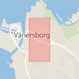 Karta som med röd fyrkant ramar in Kyrkogatan, Vänersborg, Västra Götalands län
