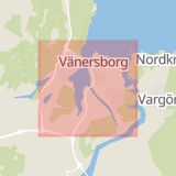 Karta som med röd fyrkant ramar in Bråvalla, Vänersborg, Västra Götalands län
