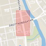 Karta som med röd fyrkant ramar in Hamngatan, Drottningbron, Linköping, Östergötlands län