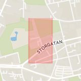 Karta som med röd fyrkant ramar in Östergötland, Persgatan, Linköping, Åby, Östergötlands län