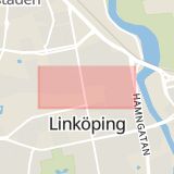 Karta som med röd fyrkant ramar in Linköping, Djurgården, Ågatan, Mjölby, Mantorp, Östergötlands län