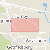 Karta som med röd fyrkant ramar in Tornby, Tornbyvägen, Linköping, Östergötlands län