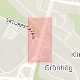 Karta som med röd fyrkant ramar in Ektorpsgatan, Gamla Övägen, Norrköping, Östergötlands län