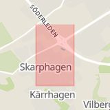 Karta som med röd fyrkant ramar in Norrköping, Skarphagsgatan, Östergötlands län