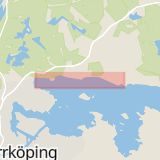 Karta som med röd fyrkant ramar in Strandvägen, Krokek, Kolmården, Norrköping, Östergötlands län