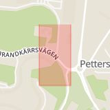 Karta som med röd fyrkant ramar in Gustavsbergsstigen, Brandkärrsvägen, Nyköping, Södermanlands län