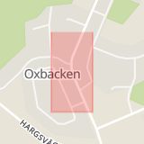 Karta som med röd fyrkant ramar in Oxbacken, Nyköping, Södermanlands län