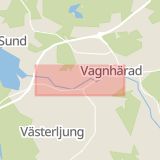 Karta som med röd fyrkant ramar in Vagnhärad, Stationsvägen, Trosa, Södermanlands län
