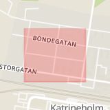 Karta som med röd fyrkant ramar in Kyrkogatan, Katrineholm, Råbergstorp, Eskilstuna, Södermanlands län
