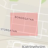 Karta som med röd fyrkant ramar in Kyrkogatan, Katrineholm, Södermanlands län