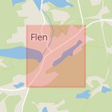Karta som med röd fyrkant ramar in Kungsvägen, Flen, Nävekvarn, Stenbrovägen, Nyköping, Nyforsgatan, Södermanlands län