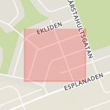 Karta som med röd fyrkant ramar in Rösegatan, Kårstahult, Hallsberg, Örebro län
